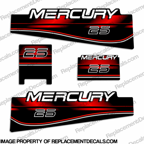 Mercury 25hp Decal Kit - 1994 - 1999 mercury, 25, 25hp, hp, 1994, 1995, 1996, 1997, 1998, outboard, engine, motor, decal, decals, sticker, sticker, kit, 1999