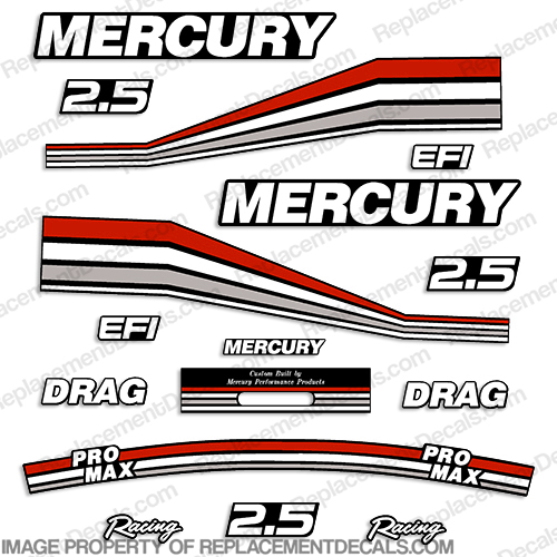 Mercury 260hp 2.5L Racing Partial Decals - Custom Red/Silver INCR10Aug2021
