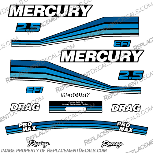 Mercury 260 2.5L Pro Max Efi Racing Racing Partial Decals - Custom Blue  mercury, pro, max, 260hp, 260 hp, efi, racing, partial, full, decals, kit, outboard, stickers, custom, blue, 260, 2.5L, L, 