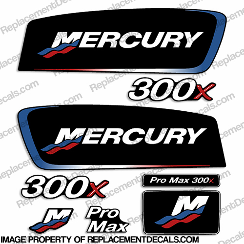 Mercury 300x ProMax Decals - Red/White/Blue pro. max, pro max, pro-max, INCR10Aug2021