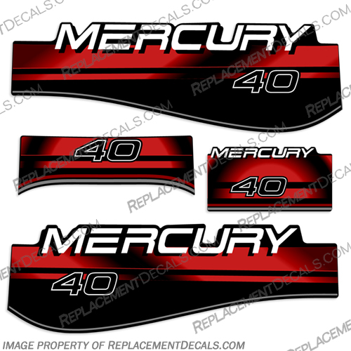 Mercury 40hp Decal Kit 1994-1999 mercury, decals, 40, hp, jet, drive, 1994, 1995, 1996, 1997, 1998, stickers, kit, outboard, engine, motor, 1999