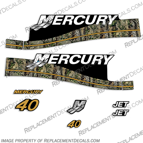 Camo Mercury 40hp Jet Drive Decal Kit 1999 2000 2001 2002 2003 2004  Camo, Mercury, 40, 40hp, hp, horsepower, jet, drive, decal, decals, kit, 1999, 2000, 2001, 2002, 2003, 2004, 1999 - 2004,