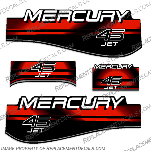 Mercury 45hp Jet Decal Kit 1994-1999 mercury, 1994, 1995, 1996, 1997, 1998, 1999, decal, decals, kit, set, stickers, outboard, engine, motor, tiller, tilt, 45, 45hp, 45 hp, 