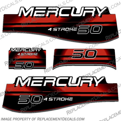 Mercury 50hp 4 Stroke Decals - Red 1996 1997 1998 for FourStroke Motor big, foot, big foot, big-foot, Mercury, 50, 50hp, hp, horsepower, 4, stroke, fourstroke, four, 4-stroke, Red, 1996, 1997, 1998, 