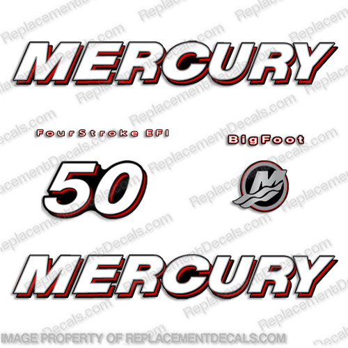 Mercury 50hp 4-Stroke EFI Bigfoot (Straight) Decal Kit  big, foot, big foot, big-foot, INCR10Aug2021