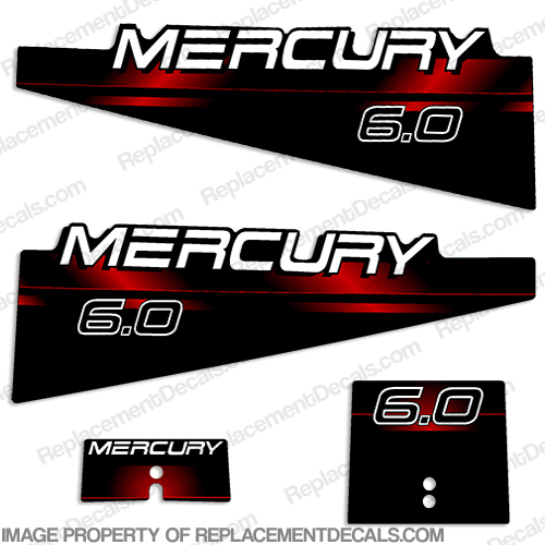 Mercury 6.0hp Decal Kit - 1994 - 1999 (Red) mercury, 6.0, 6, 6.0hp, 6hp, 6.0 hp, hp, red, decal, decals, kit, stickers, set, outboard, 1994, 1995, 1996, 1997, 1998, 1999, 