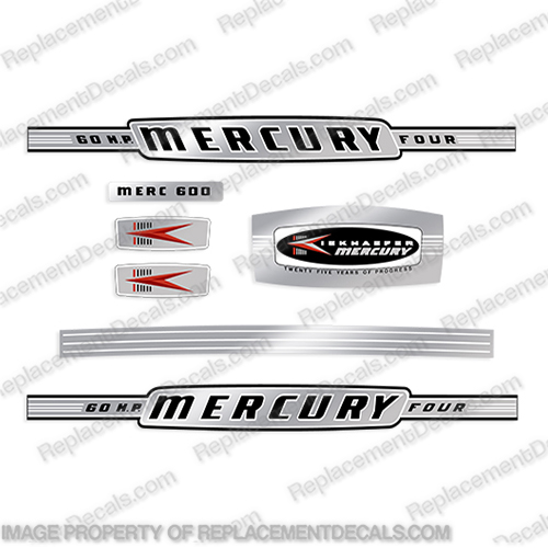 Mercury 1964 60HP Outboard Engine Decals mercury, decals, 60, hp, 1964, 600, chrome, outboard, motor, stickers