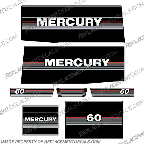 Mercury 60 HP Outboard Engine Decals 1990 - 1992 Mercury, 60, hp, outboard, engine, decal, decals, 1990, 1991, 1992, 90, 91, 92, 90-92, 90 - 92, 1990 - 1992, 1990-1992
