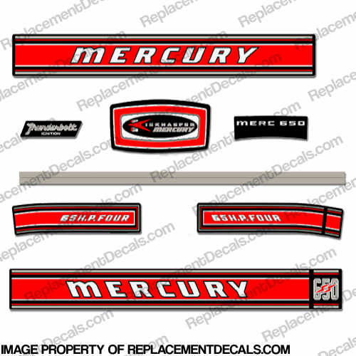 Mercury 1968 65HP Outboard Engine Decals INCR10Aug2021