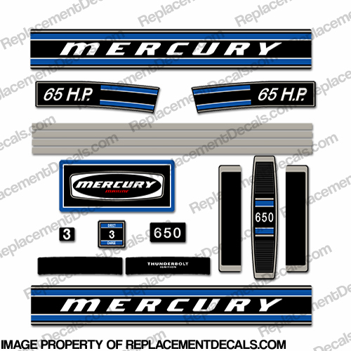 Mercury 1973 65hp Outboard Engine Decals INCR10Aug2021