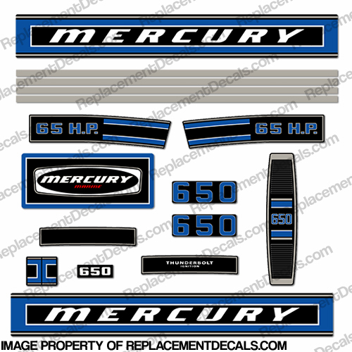 Mercury 1975 65HP Outboard Engine Decals INCR10Aug2021