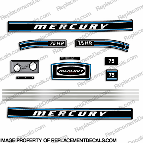 Mercury 1973 7.5hp Outboard Engine Decals INCR10Aug2021