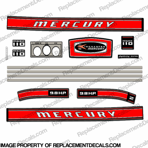 Discontinued Decal Reproductions! Mercury 1975 50hp Outboard Decal Kit 