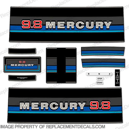Mercury 1980 - 1982 9.8hp Outboard Engine Decals 9.8, hp, 1980, 1981, 1982, 80, 81, 82, INCR10Aug2021