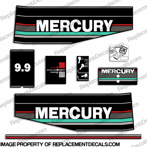 Mercury 9.9HP Outboard Engine Decals - 1990 1991 1992 1993 1994 1995 9.9 hp, 9.9 horsepower, 9 horsepower, 9hp, 9 hp, 9.9-hp, 90, 91, 92, 93, 94, 95, 1990, 1991, 1992, 1993, 1994, 1995, INCR10Aug2021