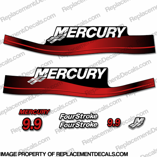 Mercury 9.9hp 4-Stroke Decal Kit 1999-2006 (Red) 9.9 hp, 9hp, 9 hp, 9.9, 9, 1995, 1996, 1997, 95, 96, 97, 98, 94, 4 stroke, 4-stroke, four stroke, fourstroke, four-stroke, INCR10Aug2021