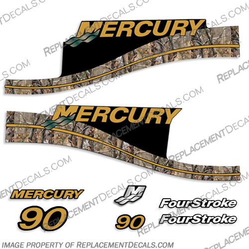 Mercury 90hp 4-Stroke 1999 - 2004 Decal Kit - Real Camo mercury, decals, 90, hp, 90hp, 4, 4stroke, 4-stroke, four, four-stroke,saltwater, real, tree, camo, camoflauge, 1999, 2000, 2001, 2002, 2003, 2004, 1999 - 2004,