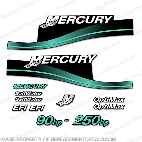 Mercury 90hp - 250hp Decals - Custom Color Aqua INCR10Aug2021