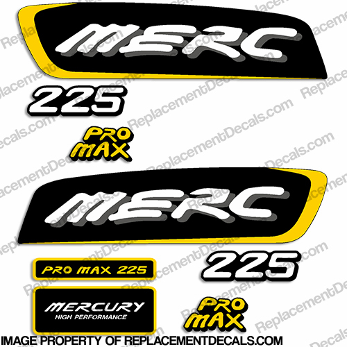 Mercury 225hp Pro Max Decal Kit - Yellow pro. max, pro max, pro-max, promax, INCR10Aug2021