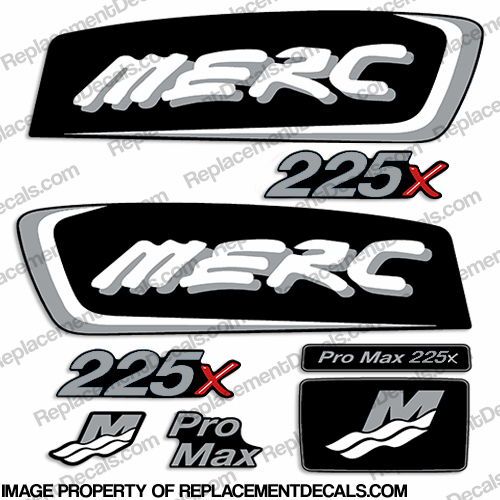 Mercury 225x ProMax Decals - Silver/White pro. max, pro max, pro-max, INCR10Aug2021