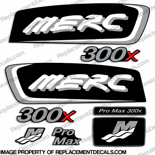 Mercury "MERC" 300x ProMax Decals - Silver/White pro. max, pro max, pro-max, INCR10Aug2021