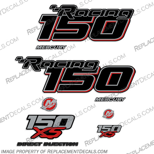 Mercury Racing Optimax 150 XS DFI DECAL SET 150, 150-xs, 150 xs, xs, 150hp,  2017 Mercury Racing 150 hp Optimax 200XS decal set replica (All domed decals and emblem as flat vinyl decals Non OEM)  Referenced Part number: 8M0121263  Made as decal Upgrade for 2006-2017 Outboard motor covers. RACE OUTBOARD HIGH PERFORMANCE 3.2L 300XS OPTIMAX 1.62:1 300 XS L SM PN: 881288T64 ,898103T93, 8M0121265. , INCR10Aug2021