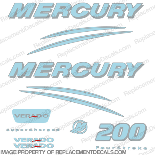Mercury Verado 200hp Decal Kit - Powder Blue/Silver INCR10Aug2021