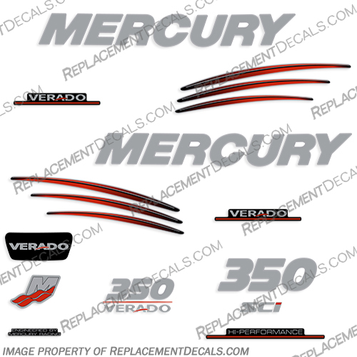 Mercury Verado 350hp SCI Decal Kit mercury, verado, 350, 350 hp, 350hp, sci, SCI, decal, kit, decals, stickers, outboard, engine, motor, boat, 