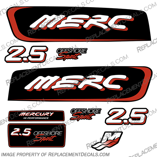 Mercury 2.5 Liter Offshore Sport Decal Kit - Red Mercury, 2.5, Liter, Litre, 2.5L, 2.5 L, Offshore, Sport, Off shore, decal, Decals, kit, red