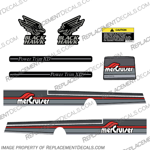 Mercury Mercruiser Blackhawk Inboard Motor Engine Outdrive Decal Sticker Kit Set mercruiser, mer, cruiser, 898, 4, 3, mpi, engine, valve, inboard, outboard, i/o, lower unit,  mercury, decal, sticker, Black, Hawk, Blackhawk, motor, outdrive, decal, decals, sticker, stickers, kit, set
