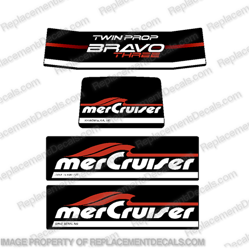 Mercruiser Bravo Three Twin Prop Decals  mercury, mercruiser, bravo, three, twin, prop, outdrive, motor, engine, decal, kit