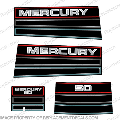 Mercury 50hp Outboard Engine Decals 1993-1994-1995   93, 94, 95, 90, 1993, 1994, 1995, 50, mercury, hp, outboard motor, tiller, engine, decal, sticker, kit, set, INCR10Aug2021
