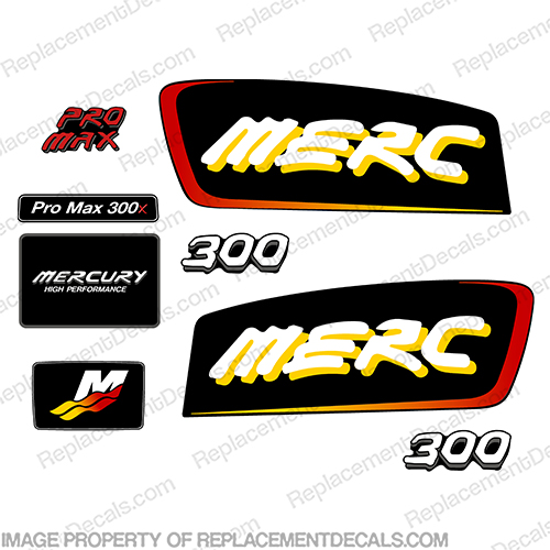 Mercury 300x ProMax Decals - Red/Yellow Fade pro, max, pro max, pro-max, 300, 300x, outboard, engine, cowl, decal, sticker, kit, set, red, yellow, fade, INCR10Aug2021