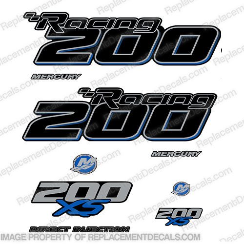 Mercury Racing Optimax 200XS DFI DECAL SET BLUE 8M0121262  200, 200-xs, 200 xs, xs, dfi, 2016 2017 Mercury Racing 200 hp Optimax 200XS decal set replica (All domed decals and emblem as flat vinyl decals Non OEM)  Referenced Part number: 8M0121263  Made as decal Upgrade for 2006-2017 Outboard motor covers. 64 ,898103T93, 8M RACE OUTBOARD HIGH PERFORMANCE 3.2L 300XS OPTIMAX 1.62:1 300 XS L SM PN: 881288T0121265. , INCR10Aug2021
