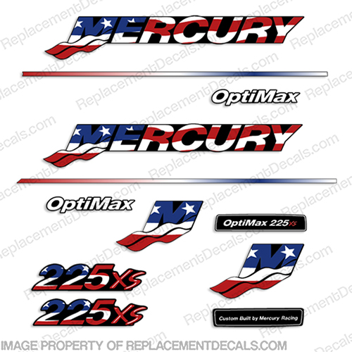 Mercury 225 hp Optimax Racing Decal Kit - Custom Flag  225xs, 225 xs, INCR10Aug2021