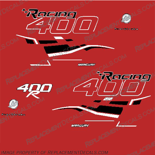 Mercury Racing 400 Decal Kit Black and White for Red Cowl mercury, 400, 400r, racing, efi, salt, water, saltwater, custom, outboard, engine, motor, decal, sticker, kit, set, black, models, engines, 6, cylinder, 2006, 2007, 2008, 2008, 2009, 2010, 2011, 2012, 2013, 2014, 2015, 2016, 2017, black, white, red cowl,, dual stripes, 