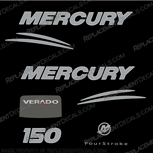 Mercury 150hp Verado Fourstroke Decal Kit - Chrome/Silver 2008-2011 mercury, 150, verado, chrome, silver, decals, sticker, kit, set, decal, hp, 150hp, 2008, 2009, 2010, 2011, 2012
