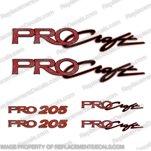 ProCraft Boats & Pro205 Logo Decal Package (Red)  pro, craft, decals, pro, 205, boat, sticker, package, red, black, procraft