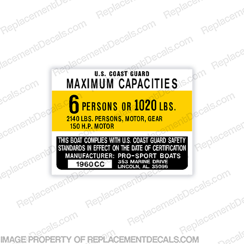 Pro-Sports 1960CC Decal - 6 Person prosport, prosports, pro sports, INCR10Aug2021