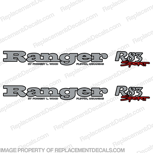 Ranger R83 Sport Decals (Set of 2)  ranger, r, 93, 83, 91, boat, logo, marking, tag, model, sport, decals,decal, sticker, stickers, kit, set, INCR10Aug2021