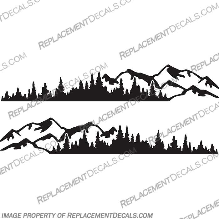 Generic Mountain Scene RV Decals - (Set of 2) Any Color! - Style 2 generic, mountain, scene,  rv, decal, any, color, logo, travel, trailer, camper, motorhome, style, 2, style 2, style2, version2, version 2, set, of, two