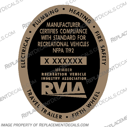 RVIA Member Recreation Vehicle Fifth Wheel Label Gold RV Decal rv, decals, streamline, imperial, crest, vintage, camper, travel, trailer, rvia, 5th, fifth, wheel, gold,