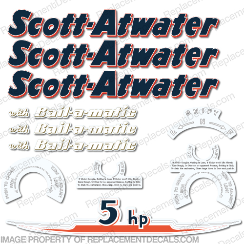 Scott Atwater 5 hp Decals - 1955 5, 5hp, 5-hp, horse, power, horse power, INCR10Aug2021