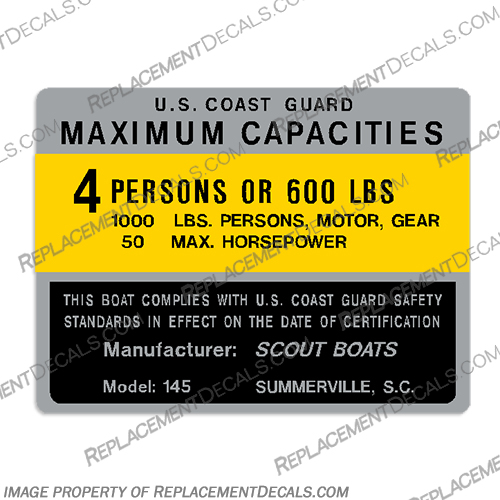 Scout 145 Capacity Decal - 4 Person Scout, 145, Capacity, Decal, Plate, 4, person, 4 person, 4 people, people