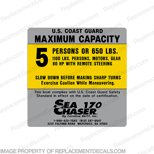 Sea Chaser 170 5 Person Boat Capacity Plate Decal INCR10Aug2021