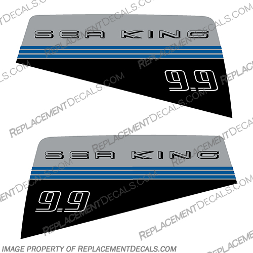 Sea King 9.9HP Decals sea, king, 9.9, 9.9hp, hp, boat, stickers, decals, set, decal, silver, blue, outboard, engine, 