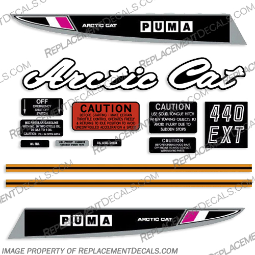 Arctic Cat 440 EXT Snowmobile Decals Puma Sled 1970 snowmobile, decals, arctic, cat, EXT, 250, 340, 440, 1970, stickers, decal, kit, set