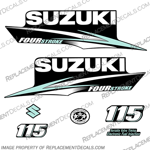 Suzuki 115hp FourStroke Decals 2010+ (Sea Foam) Suzuki, 115, 115hp, hp, horsepower, four, stroke, 4 stroke, 4, decal, decals, 2010, 2010+, Sea, Form, Seaform,