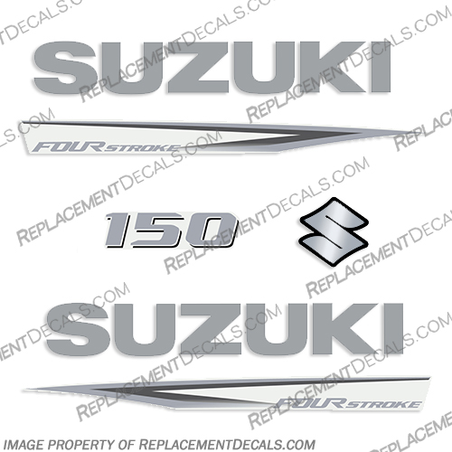 Suzuki 150hp Fourstroke Outboard Decal Kit - New 2019 and Up suzuki, 150, 150hp, 2019, 2020, 2021, 2022, 2023, 2024, 2025, 2026, new, style, decal, decals, set, kit, stickers, outboard, engine, motor, fourstroke, silver