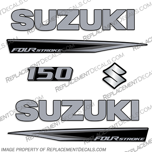 Suzuki 150 Fourstroke New 2019 and Up for Black Cowl suzuki, 150, 150hp, 2017, 2018, 2019, 2020, new, style, decal, decals, set, kit, stickers, outboard, engine, motor, fourstroke, silver, black, "150"